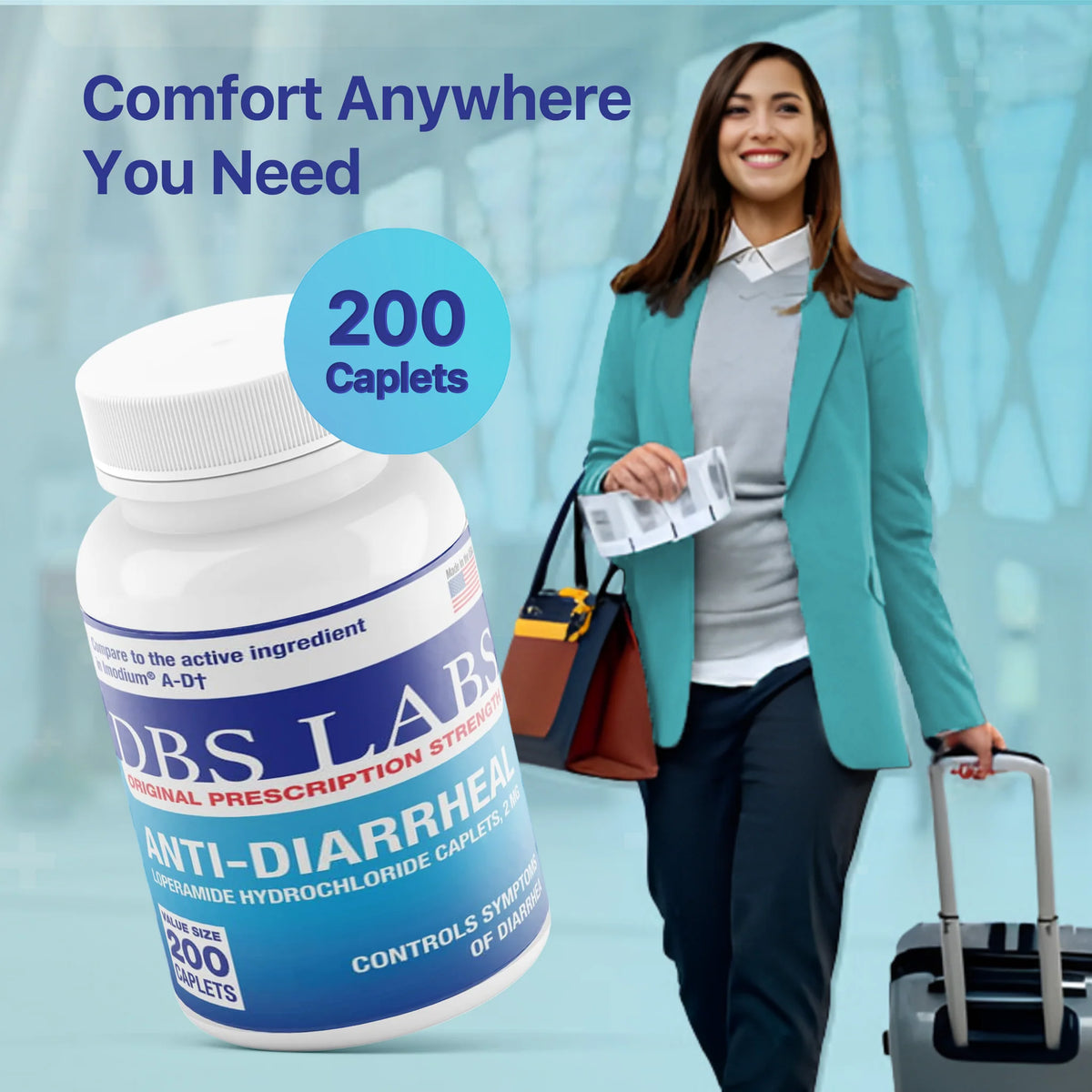 Anti-Diarrheal 2MG 200 Caplets - DBS LABS Diarrhea Relief - Exp 09/2027